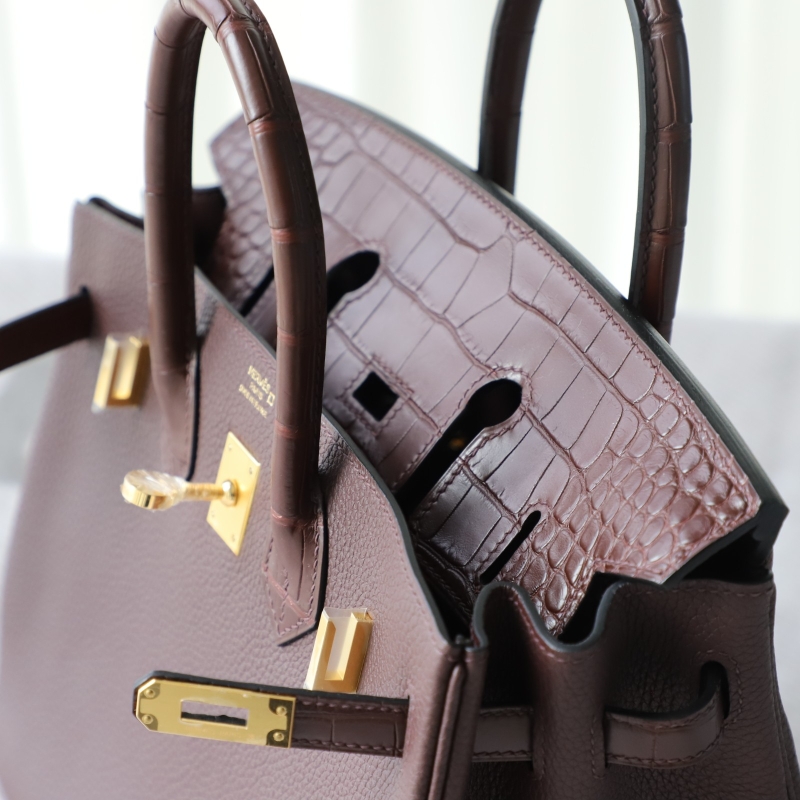 rouge sellier togo and matte aligator crocodile birkin 25 touch with ghw