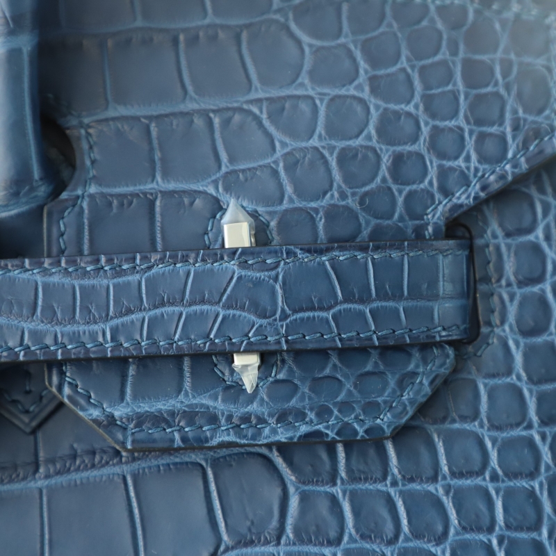 Limited Edition Birkin 30 sellier Indigo Aizome Matte Porosus Crocodile with Palladium Hardware