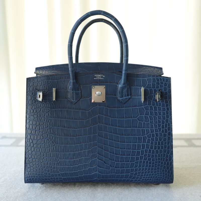 Limited Edition Birkin 30 sellier Indigo Aizome Matte Porosus Crocodile with Palladium Hardware