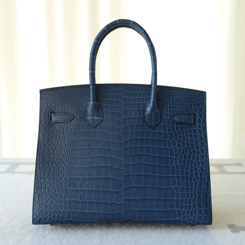 Limited Edition Birkin 30 sellier Indigo Aizome Matte Porosus Crocodile with Palladium Hardware
