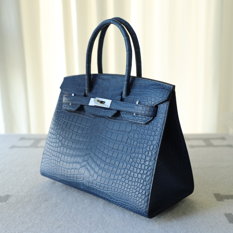 Limited Edition Birkin 30 sellier Indigo Aizome Matte Porosus Crocodile with Palladium Hardware