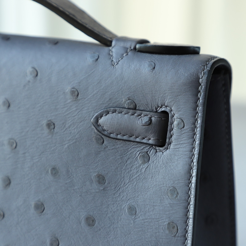 82 Agate Gris ostrich kelly pochette with phw