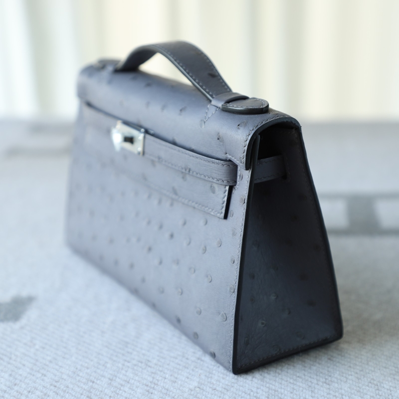 82 Agate Gris ostrich kelly pochette with phw