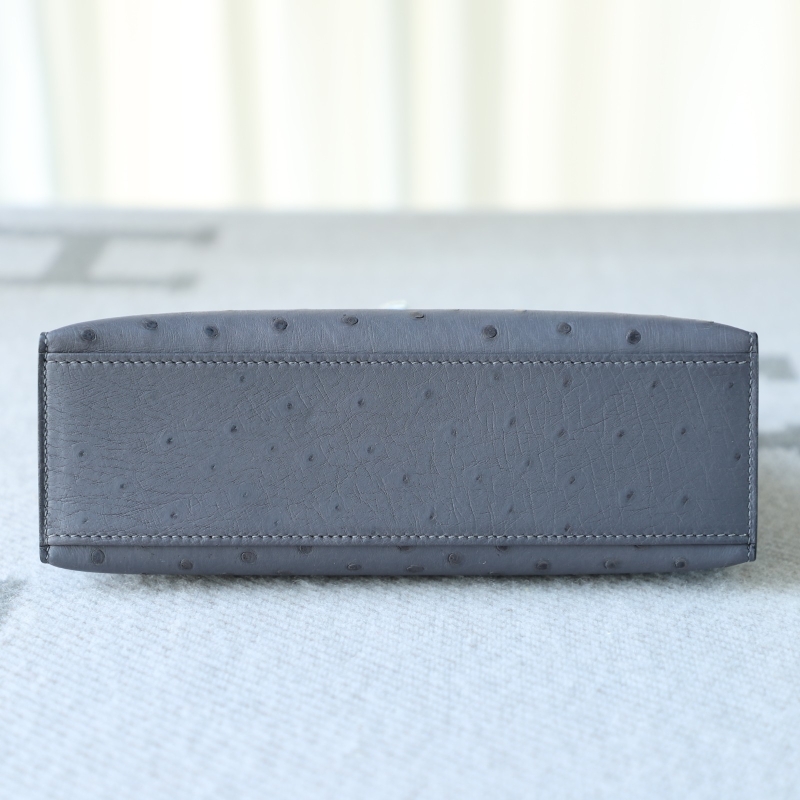 82 Agate Gris ostrich kelly pochette with phw