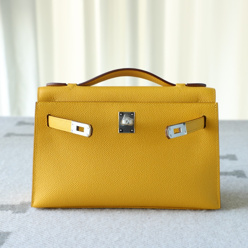 9D Jaune Amber epsom kelly pochette with phw