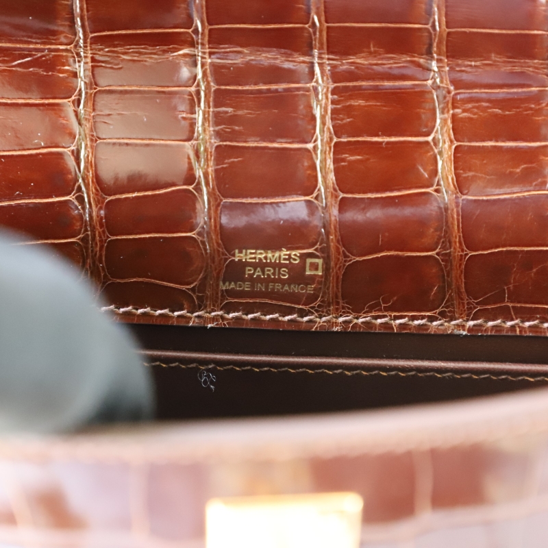 28 CarameI shiny alligator crocodile kelly pochette ghw