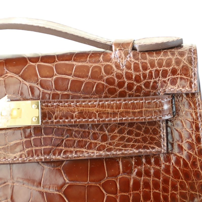 28 CarameI shiny alligator crocodile kelly pochette ghw