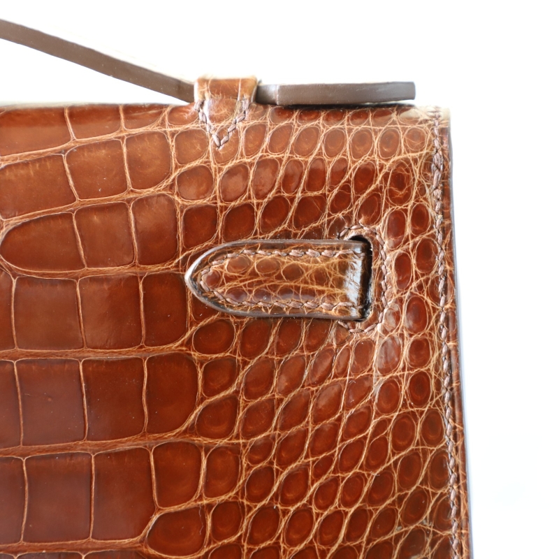 28 CarameI shiny alligator crocodile kelly pochette ghw