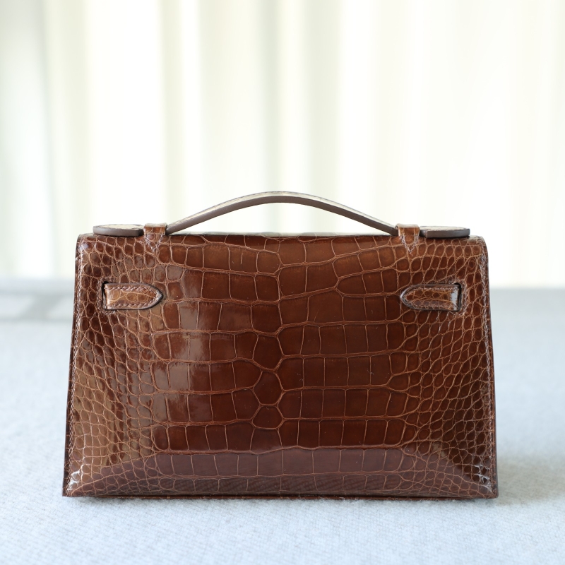 28 CarameI shiny alligator crocodile kelly pochette ghw