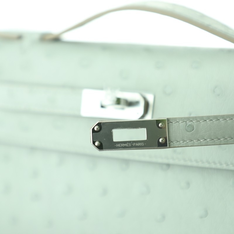 c80 gris pearl Ostrich Kelly Pochette With Phw