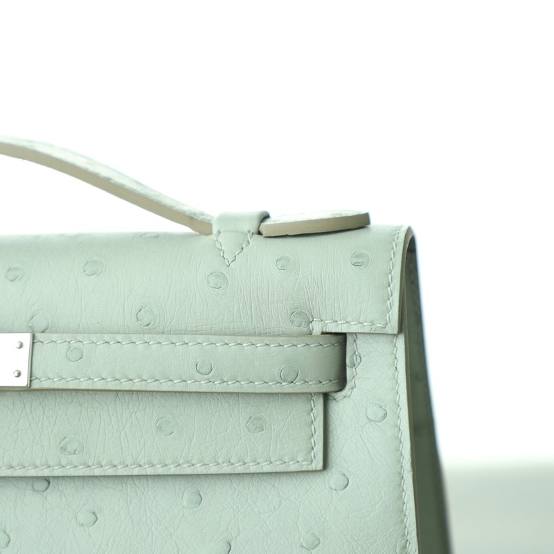 c80 gris pearl Ostrich Kelly Pochette With Phw
