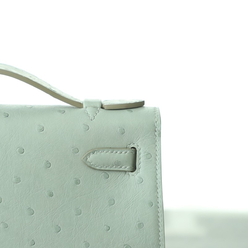 c80 gris pearl Ostrich Kelly Pochette With Phw