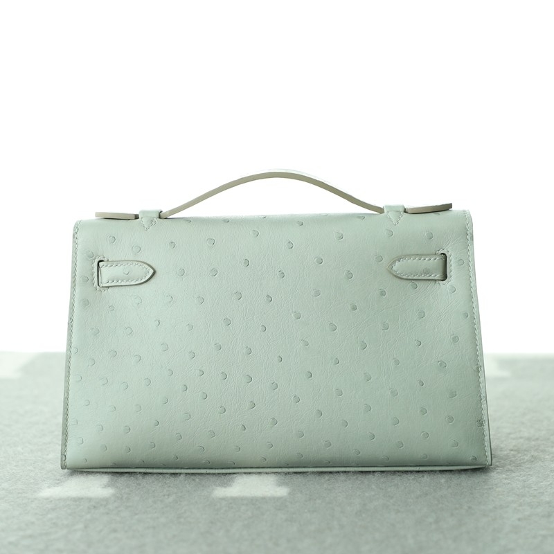 c80 gris pearl Ostrich Kelly Pochette With Phw