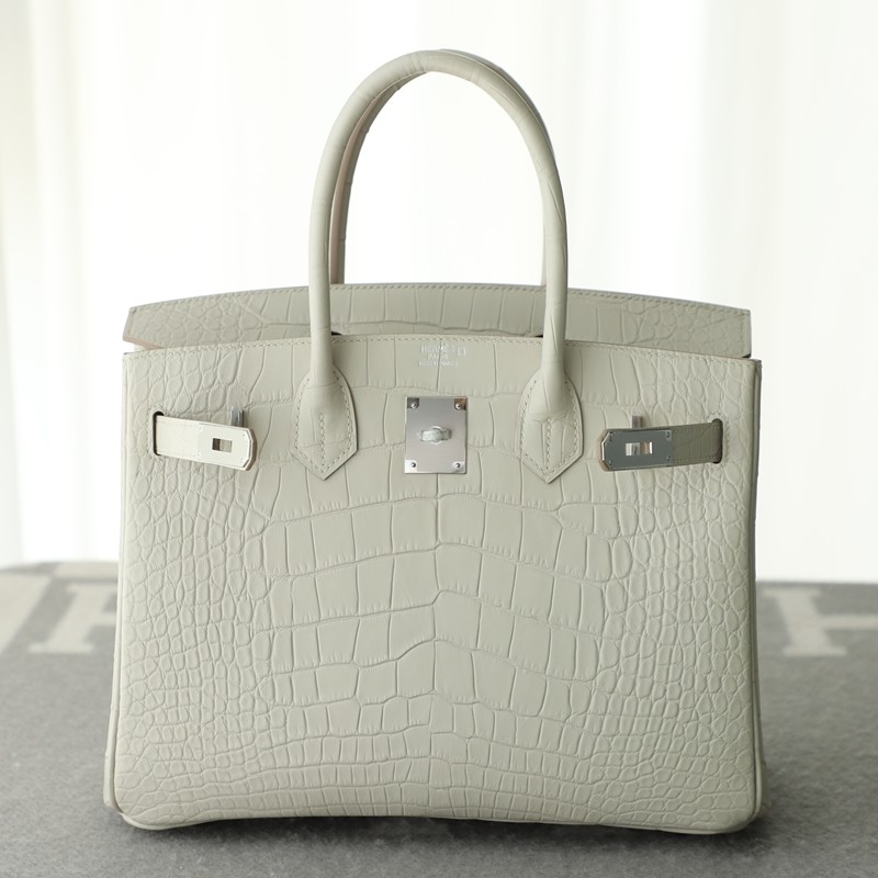 8L Beton Matt Alligator crocodile birkin 30 with phw