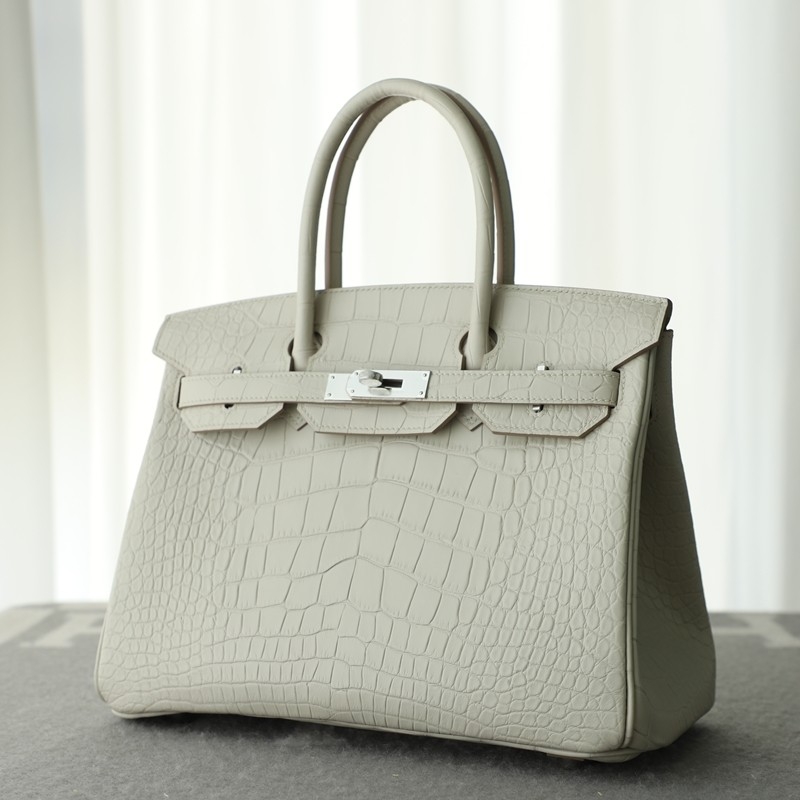 8L Beton Matt Alligator crocodile birkin 30 with phw