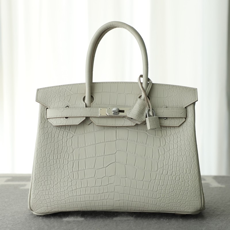 8L Beton Matt Alligator crocodile birkin 30 with phw