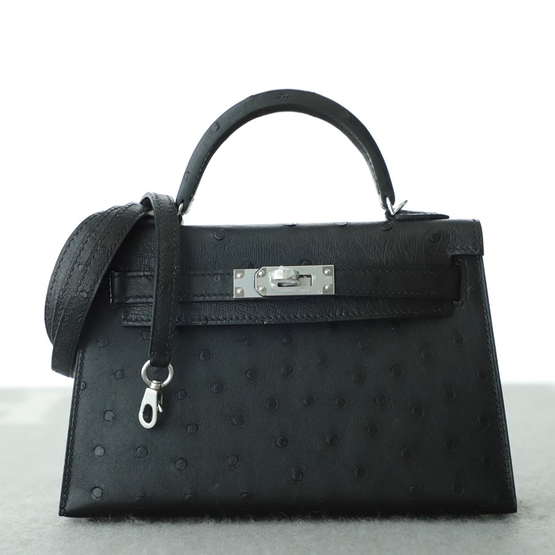 CK89 Nior/Black Ostrich Kelly Mini II With PHW