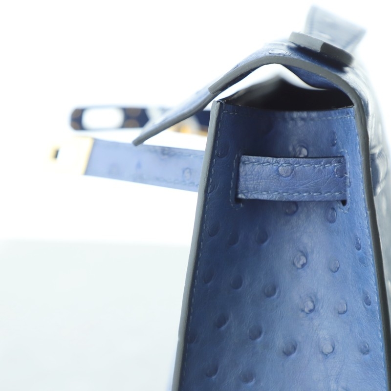 77 BIeu Iris ostrich kelly pochette with PHW