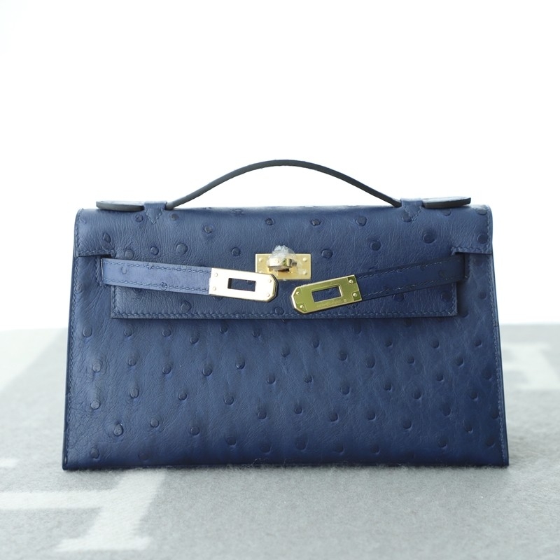 77 BIeu Iris ostrich kelly pochette with PHW