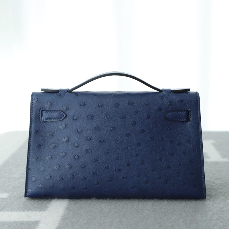 77 BIeu Iris ostrich kelly pochette with PHW