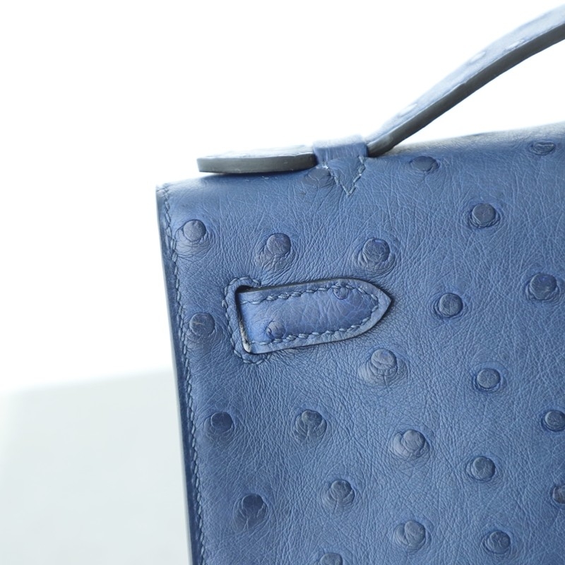77 BIeu Iris ostrich kelly pochette with PHW