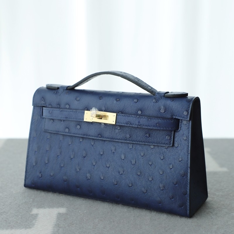 77 BIeu Iris ostrich kelly pochette with PHW