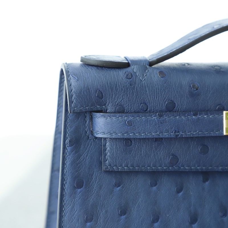 77 BIeu Iris ostrich kelly pochette with PHW