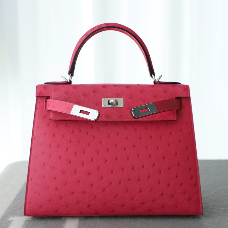 E5 Rose Tyrien Ostrich Kelly 28 Sellier With PHW