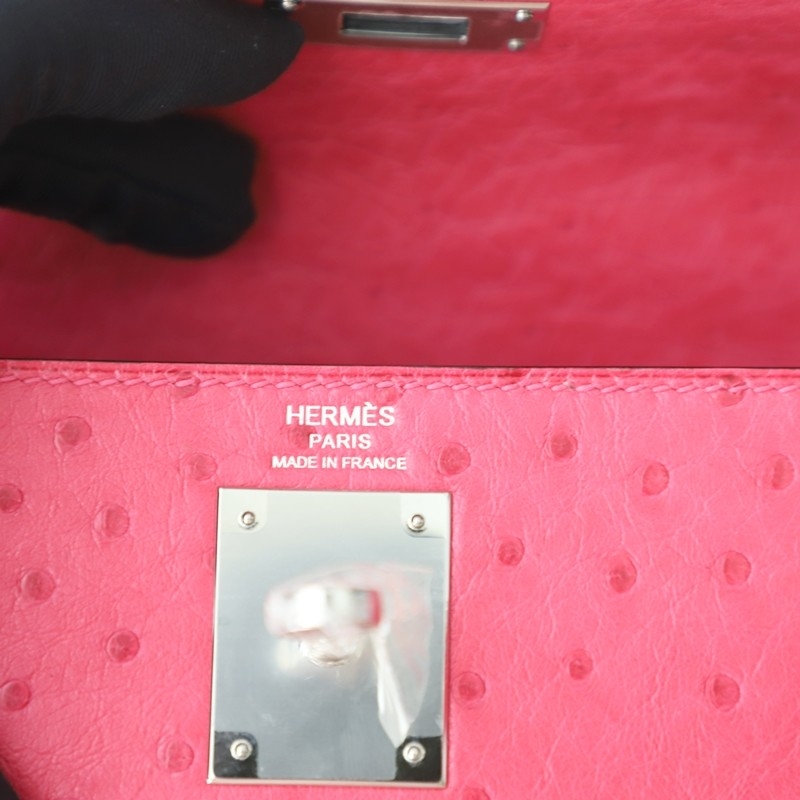 E5 Rose Tyrien Ostrich Kelly 28 Sellier With PHW