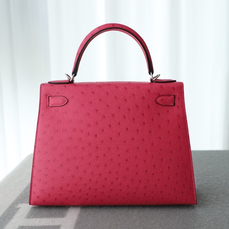 E5 Rose Tyrien Ostrich Kelly 28 Sellier With PHW