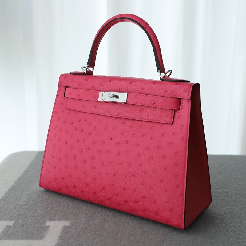 E5 Rose Tyrien Ostrich Kelly 28 Sellier With PHW