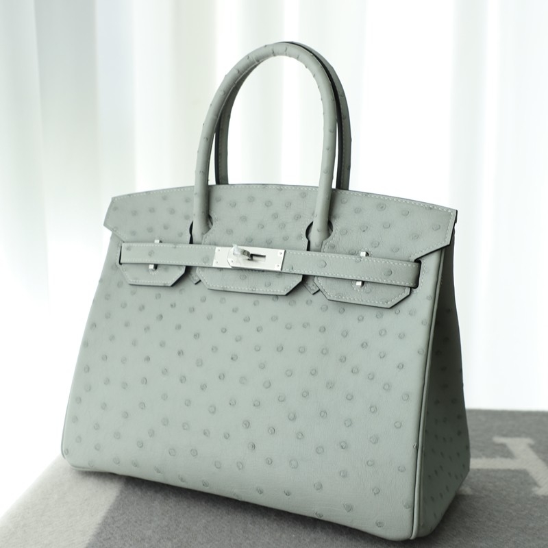 8U BIue GIacier Ostrich Birkin30 With Phw