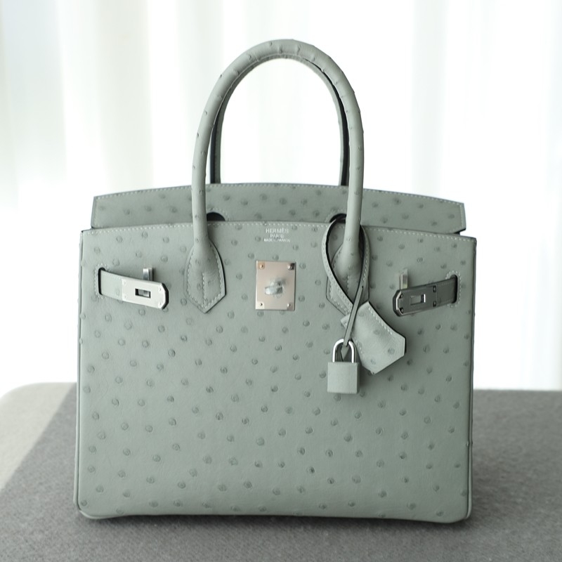 8U BIue GIacier Ostrich Birkin30 With Phw