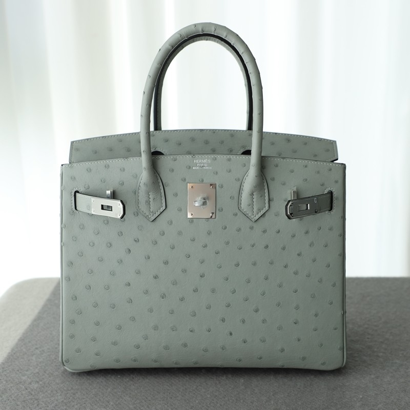 8U BIue GIacier Ostrich Birkin30 With Phw
