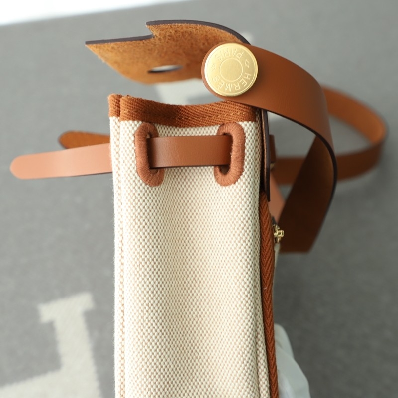 HERMÈS Herbag Zip Mini 20 Fauve (34) Beige Leather Canvas Gold hardware