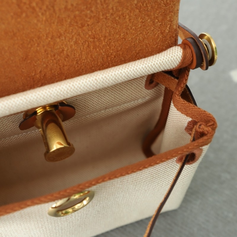 HERMÈS Herbag Zip Mini 20 Fauve (34) Beige Leather Canvas Gold hardware