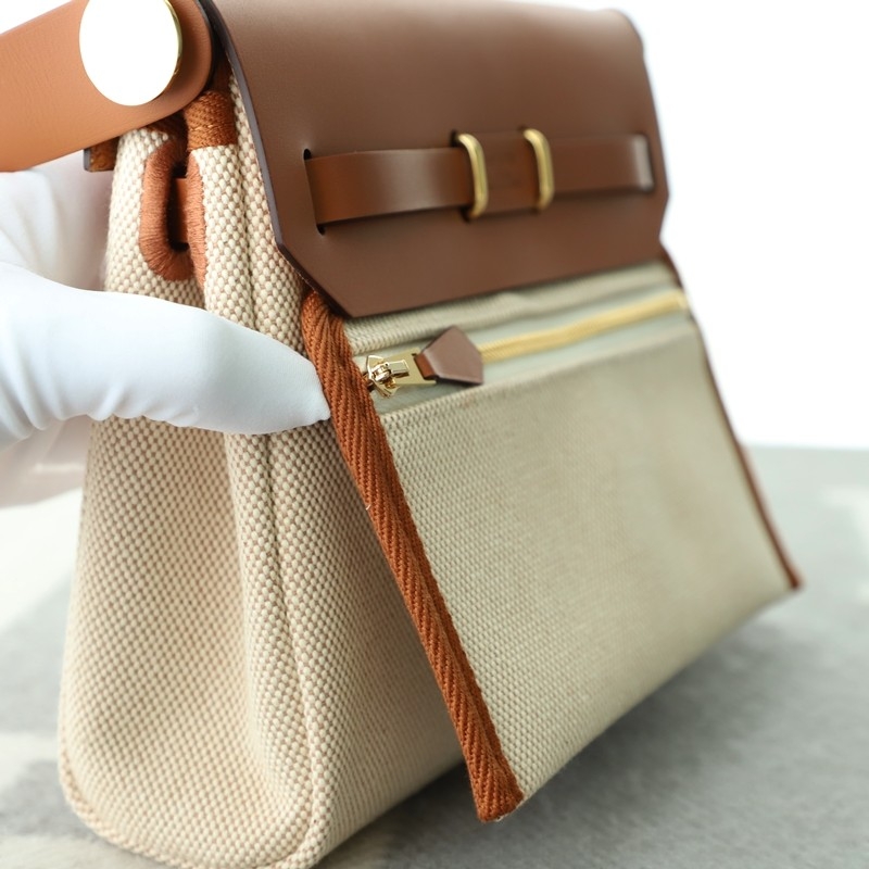 HERMÈS Herbag Zip Mini 20 Fauve (34) Beige Leather Canvas Gold hardware
