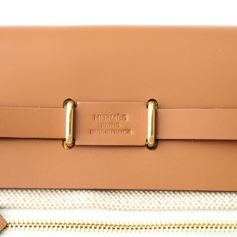 HERMÈS Herbag Zip Mini 20 Fauve (34) Beige Leather Canvas Gold hardware