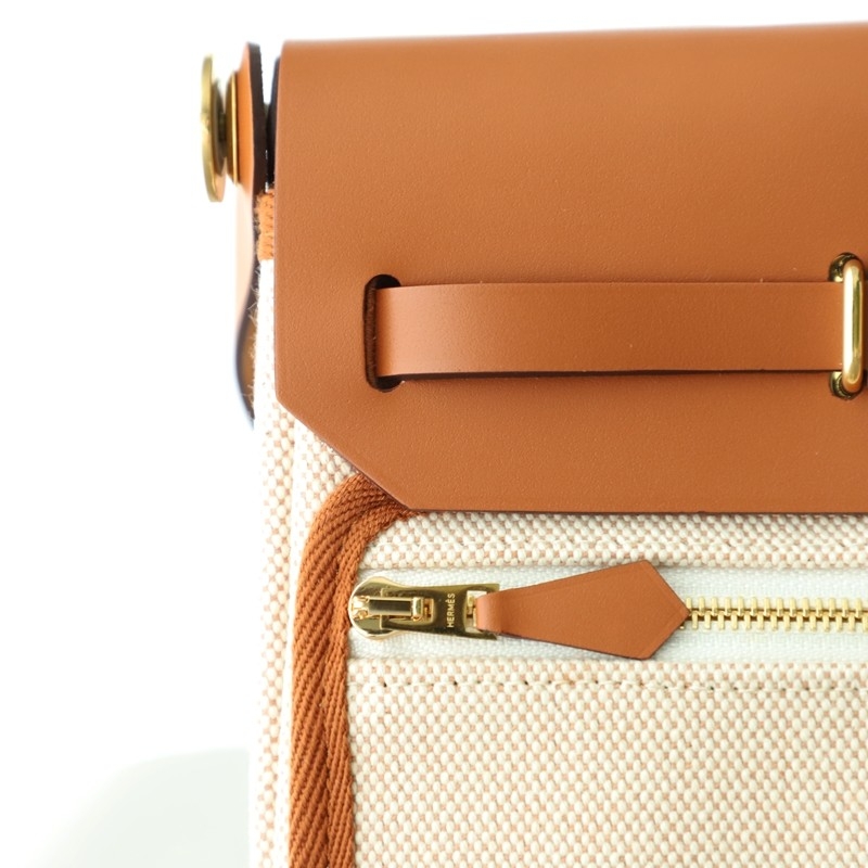 HERMÈS Herbag Zip Mini 20 Fauve (34) Beige Leather Canvas Gold hardware