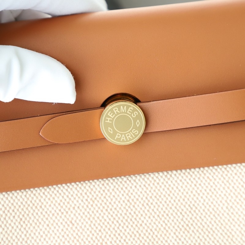 HERMÈS Herbag Zip Mini 20 Fauve (34) Beige Leather Canvas Gold hardware