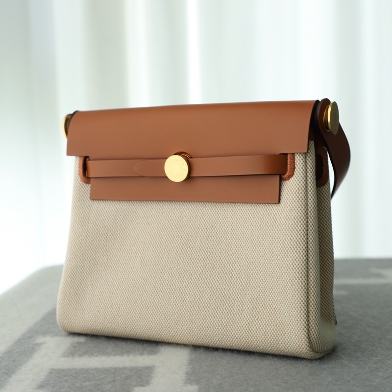 HERMÈS Herbag Zip Mini 20 Fauve (34) Beige Leather Canvas Gold hardware