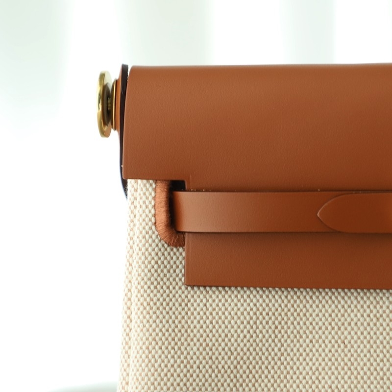 HERMÈS Herbag Zip Mini 20 Fauve (34) Beige Leather Canvas Gold hardware