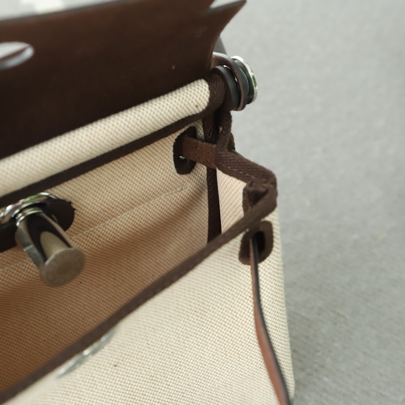 HERMÈS Herbag Zip Mini 20 Ebene (46) Beige Leather Canvas Palladium hardware