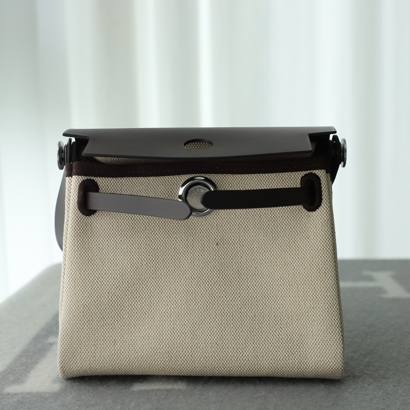 HERMÈS Herbag Zip Mini 20 Ebene (46) Beige Leather Canvas Palladium hardware