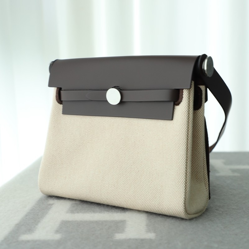 HERMÈS Herbag Zip Mini 20 Ebene (46) Beige Leather Canvas Palladium hardware