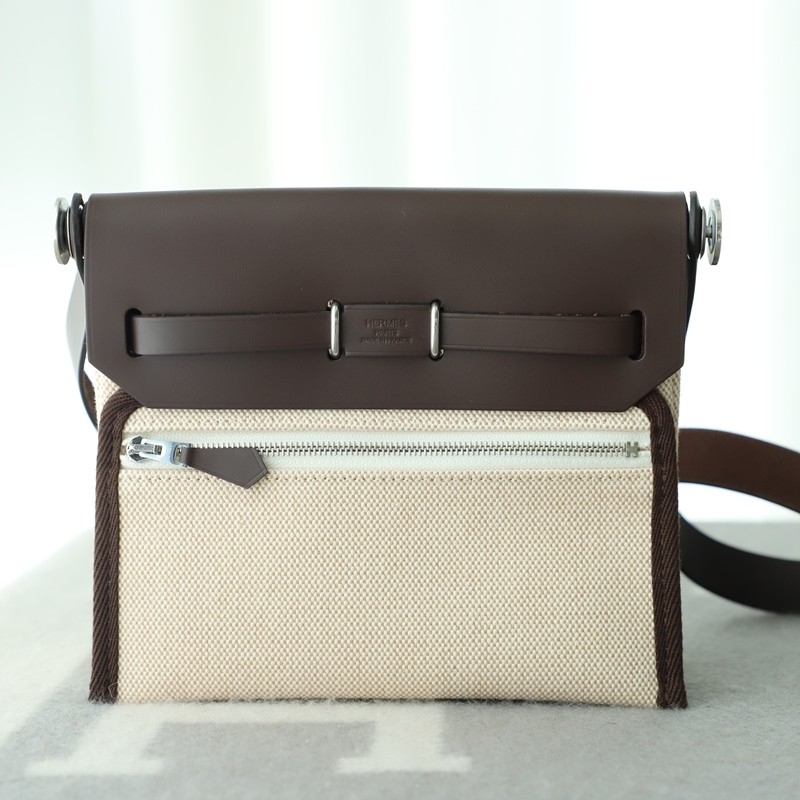 HERMÈS Herbag Zip Mini 20 Ebene (46) Beige Leather Canvas Palladium hardware