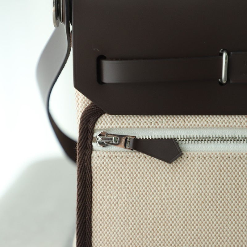 HERMÈS Herbag Zip Mini 20 Ebene (46) Beige Leather Canvas Palladium hardware
