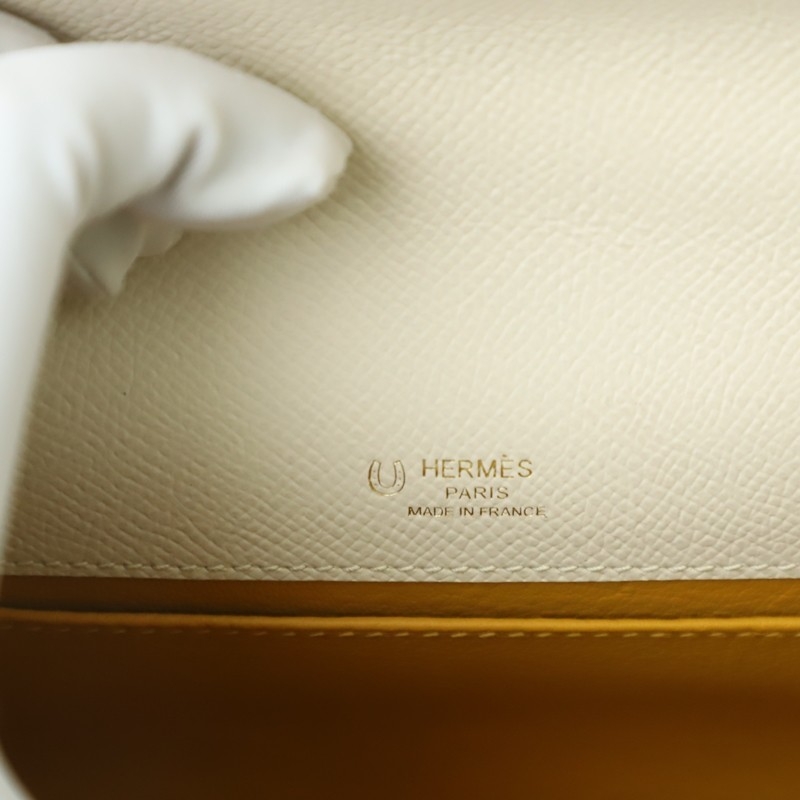 C10 Craie epsom and 9D Jaune Amber interior kelly pochette with ghw
