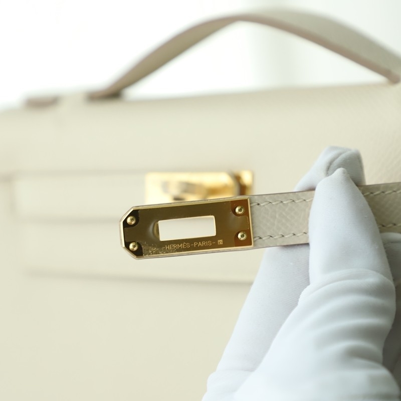 C10 Craie epsom and 9D Jaune Amber interior kelly pochette with ghw