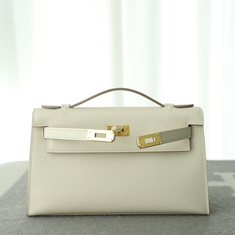 C10 Craie epsom and 9D Jaune Amber interior kelly pochette with ghw